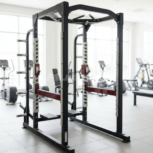 Power Cage - Muscle D Fitness - Commercial Squat Rack - Functional Pull-Up Bar - 10 Weight Storage Pegs - Power Rack - Grit Grind Strength