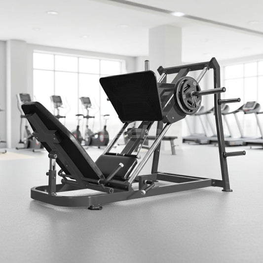 Excel Roller Bearing Leg Press - Muscle D Fitness - Plate Load Leg Press - Weight Storage Pegs - Adjustable Back Pad - Grit Grind Strength