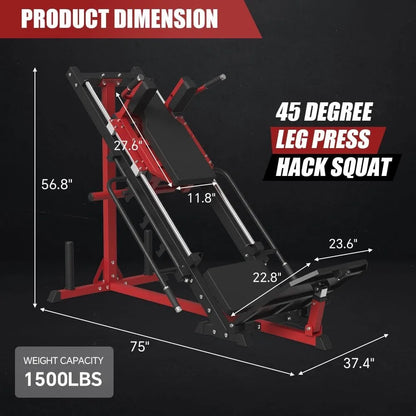 Leg Press Hack Squat Machine Combo, Leg Exercise Machine with Linear Bearing, 45-Degree Lower Body Special