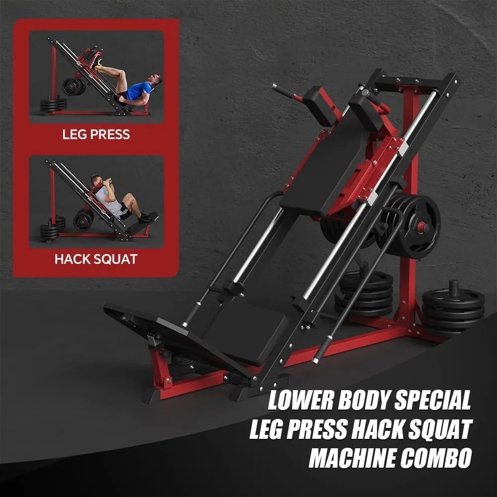 Leg Press Hack Squat Machine Combo, Leg Exercise Machine with Linear Bearing, 45-Degree Lower Body Special