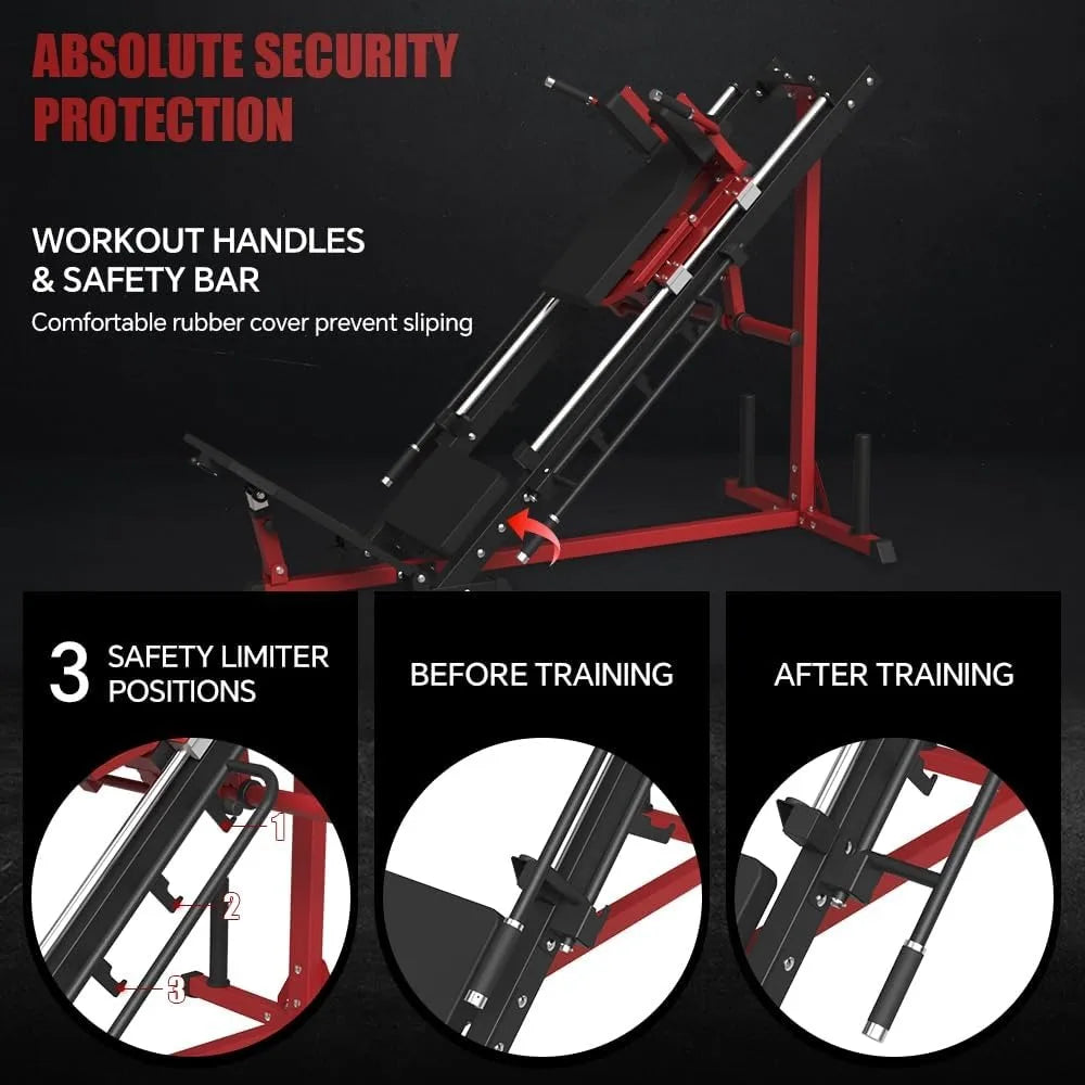 Leg Press Hack Squat Machine Combo, Leg Exercise Machine with Linear Bearing, 45-Degree Lower Body Special