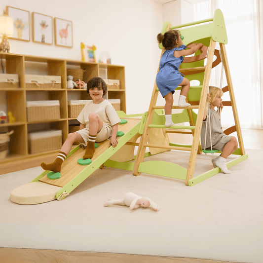 Avenlur Bush 6 - in - 1 Indoor Wooden Jungle Gym Climber – Montessori Toddler Playset with Slide, Rock Wall, Ladder & More - Grit Grind Strength