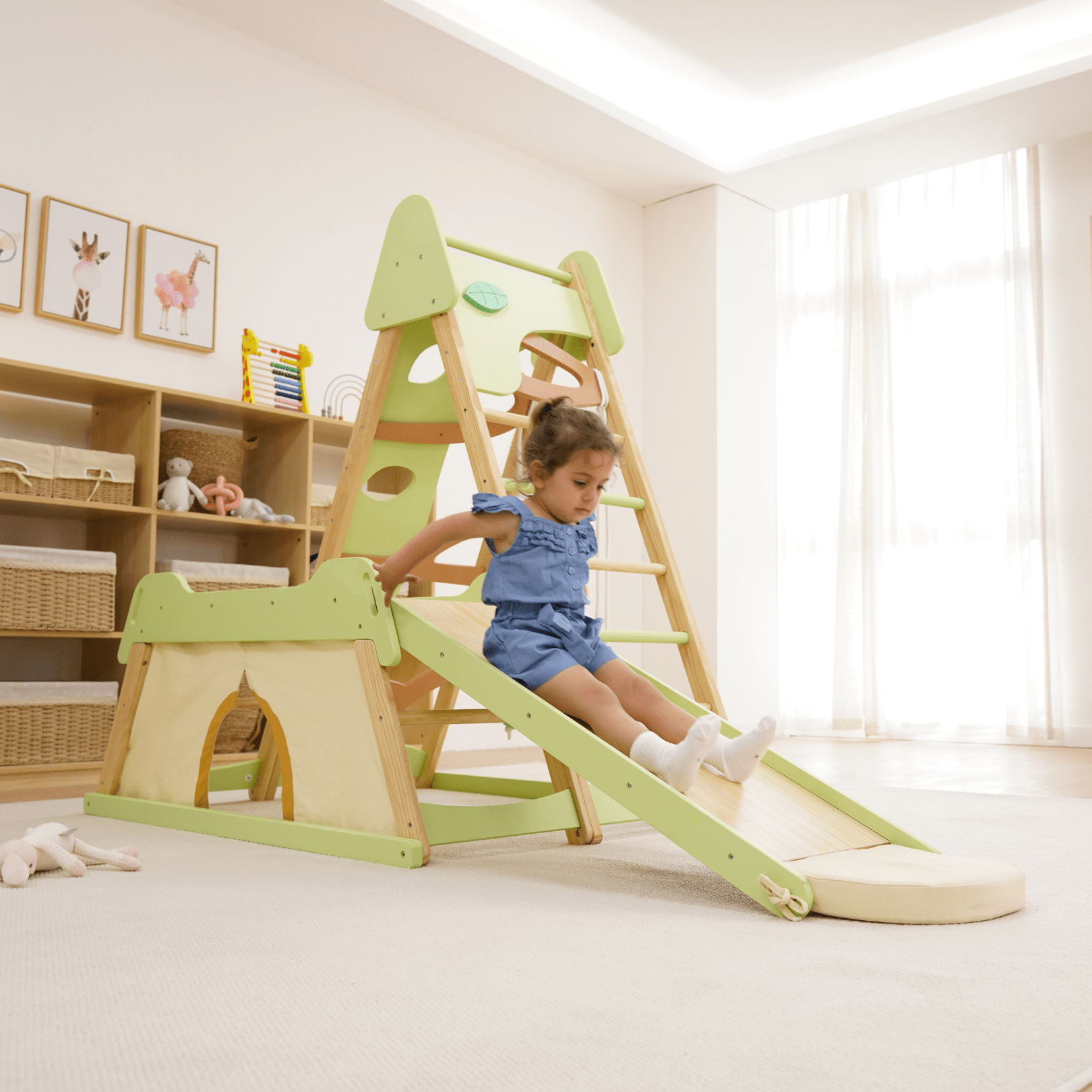 Avenlur Bush 6 - in - 1 Indoor Wooden Jungle Gym Climber – Montessori Toddler Playset with Slide, Rock Wall, Ladder & More - Grit Grind Strength