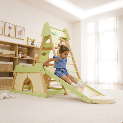 Avenlur Bush 6 - in - 1 Indoor Wooden Jungle Gym Climber – Montessori Toddler Playset with Slide, Rock Wall, Ladder & More - Grit Grind Strength