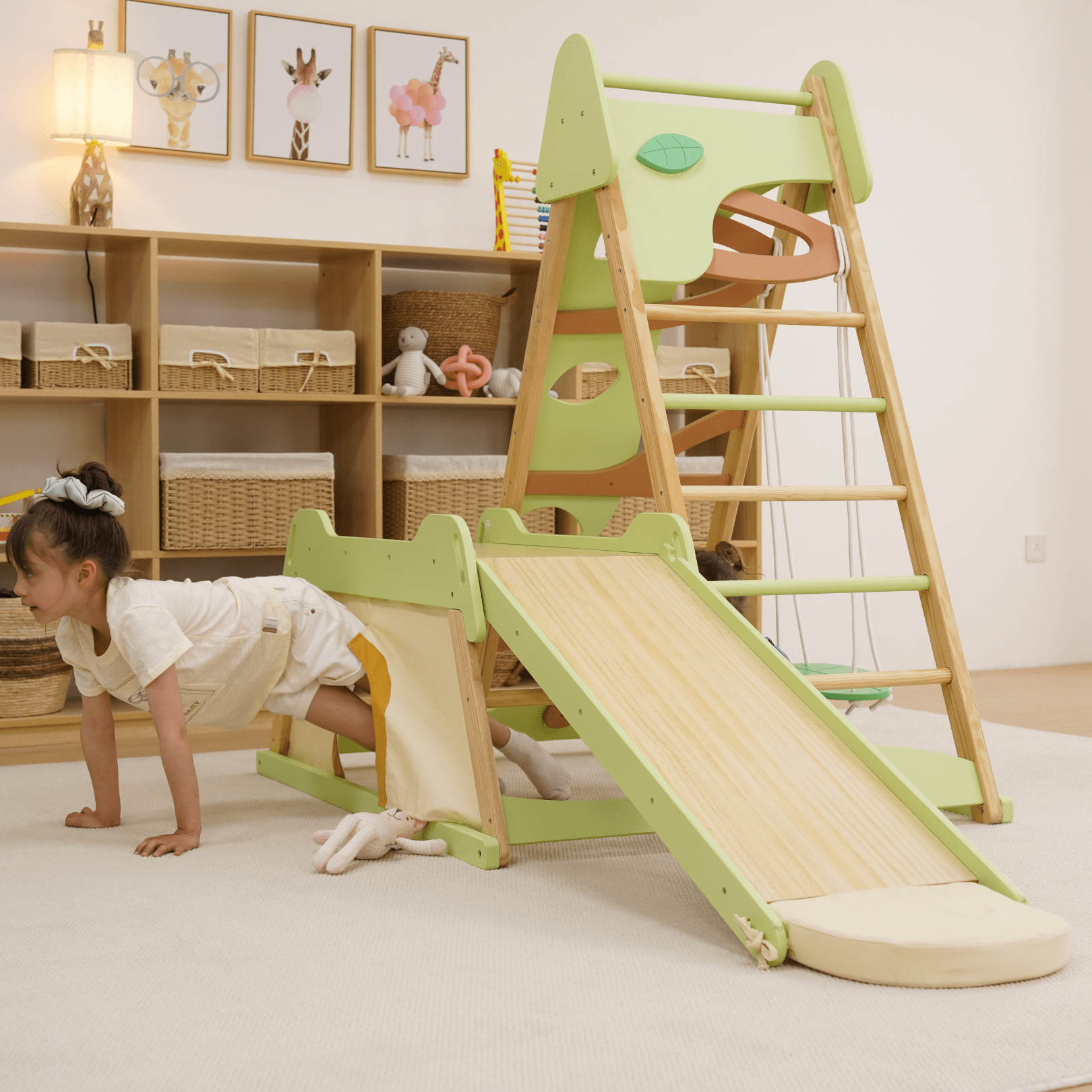 Avenlur Bush 6 - in - 1 Indoor Wooden Jungle Gym Climber – Montessori Toddler Playset with Slide, Rock Wall, Ladder & More - Grit Grind Strength