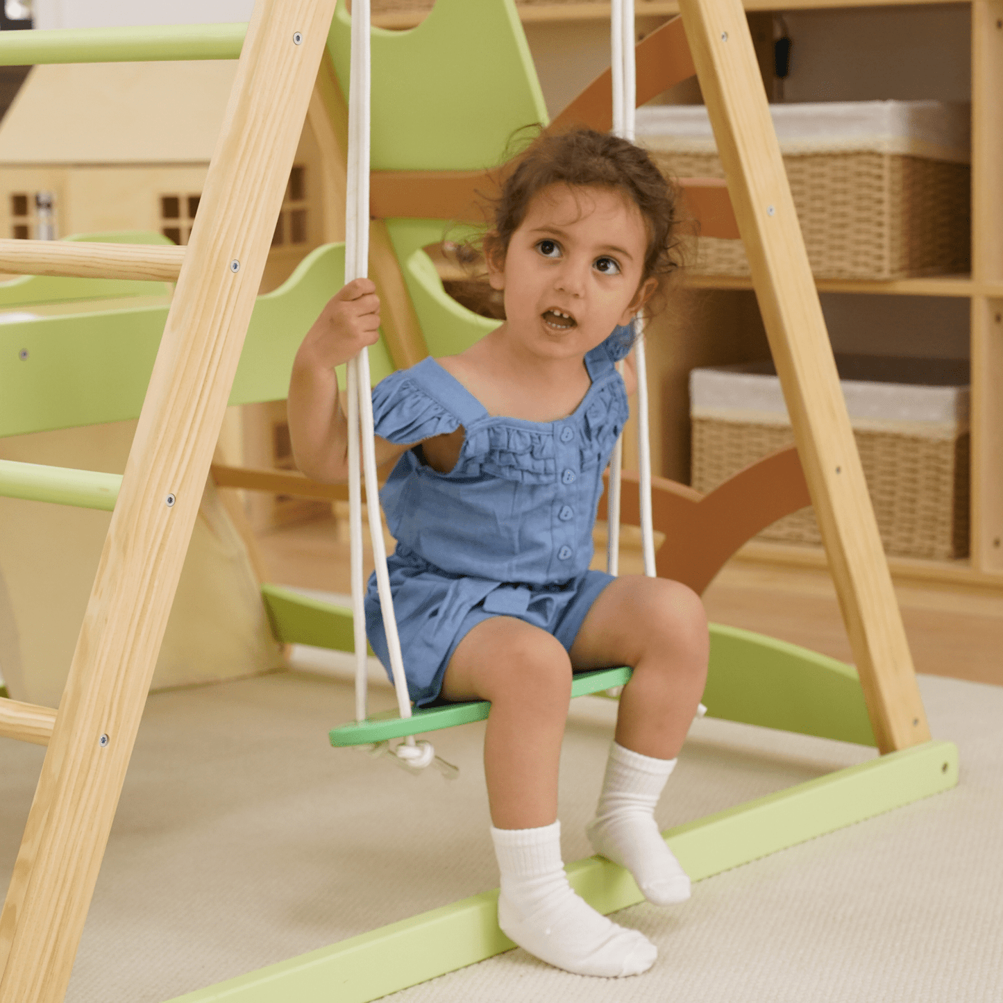Avenlur Bush 6 - in - 1 Indoor Wooden Jungle Gym Climber – Montessori Toddler Playset with Slide, Rock Wall, Ladder & More - Grit Grind Strength