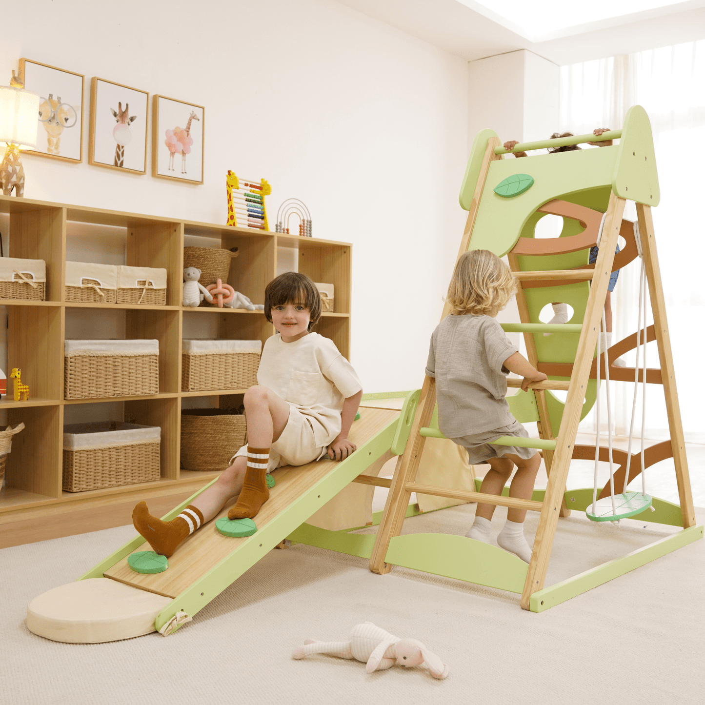 Avenlur Bush 6 - in - 1 Indoor Wooden Jungle Gym Climber – Montessori Toddler Playset with Slide, Rock Wall, Ladder & More - Grit Grind Strength