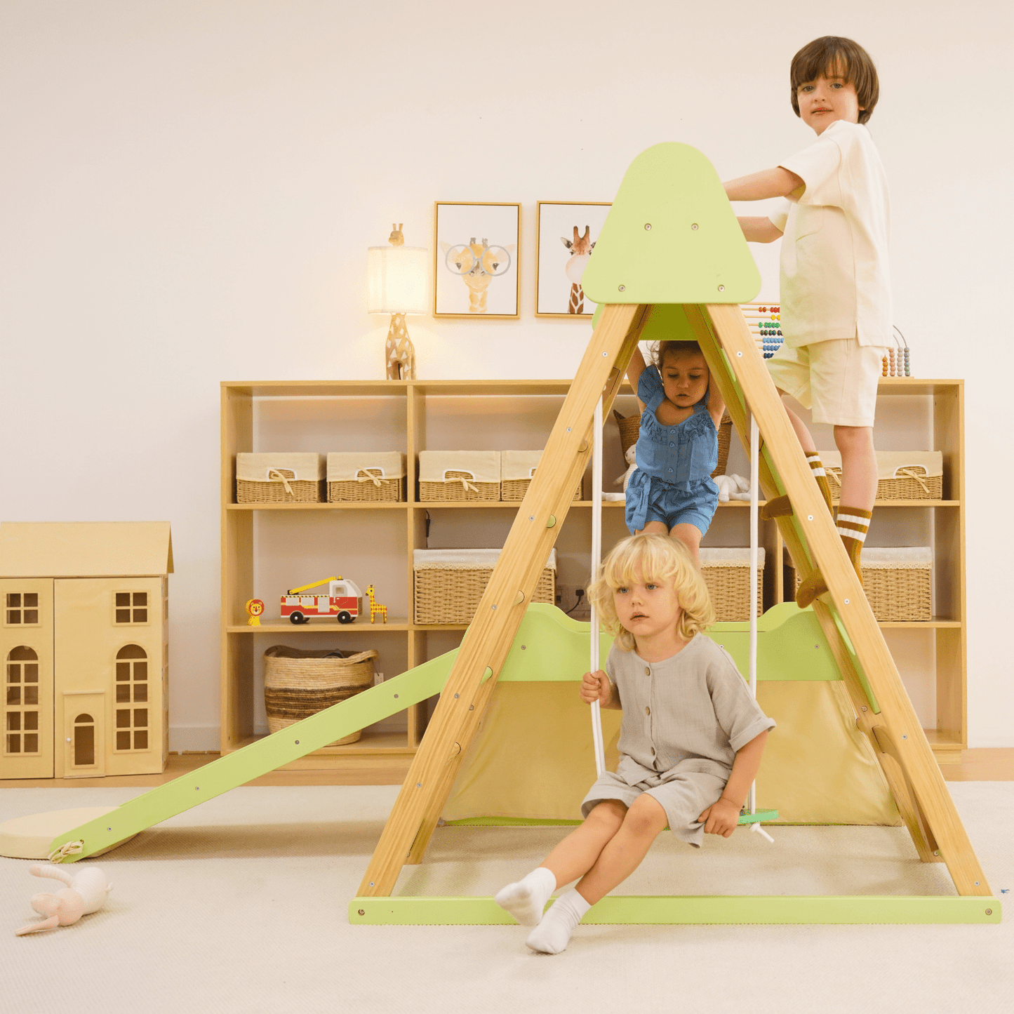 Avenlur Bush 6 - in - 1 Indoor Wooden Jungle Gym Climber – Montessori Toddler Playset with Slide, Rock Wall, Ladder & More - Grit Grind Strength