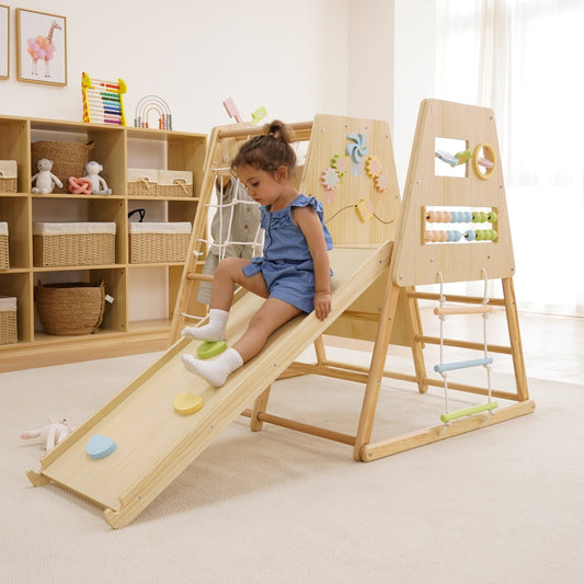 Avenlur Cherry 5 - in - 1 Wooden Indoor Climber – Montessori Play Gym for Toddlers & Kids - Grit Grind Strength