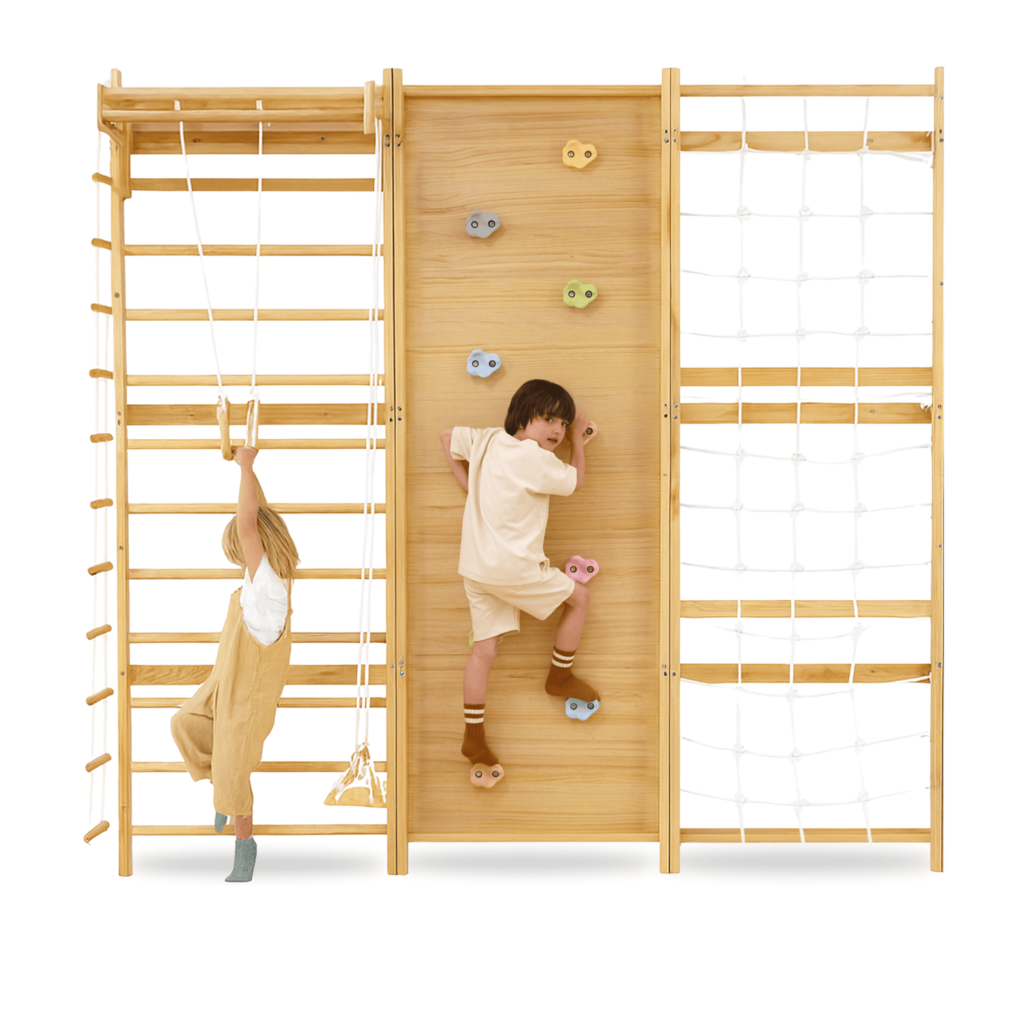 Avenlur.com Indoor 95 Inches Walnut Modular 9-in-1 Swedish Ladder Wall Gym – Indoor Climber for Kids & Toddlers