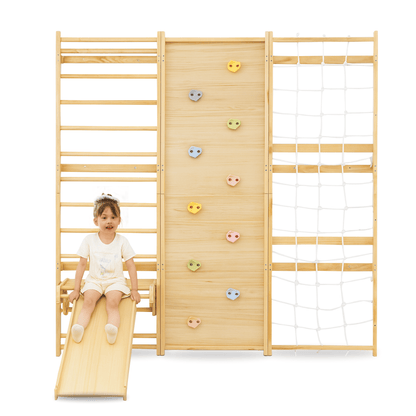 Avenlur.com Indoor 95 Inches Walnut Modular 9-in-1 Swedish Ladder Wall Gym – Indoor Climber for Kids & Toddlers