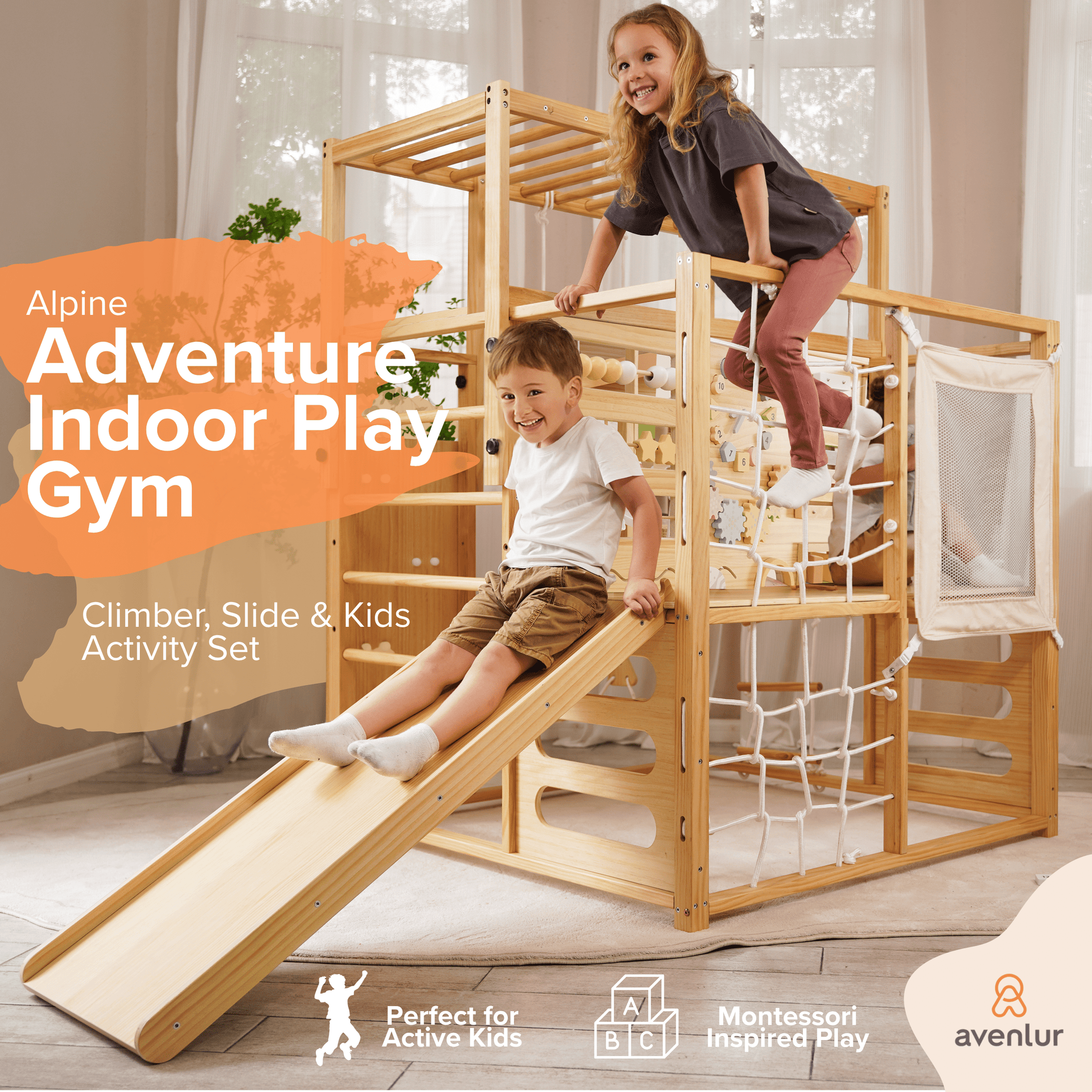 Avenlur.com Indoor Alpine Adventure Indoor Play Gym – Climber, Slide & Kids Activity Set