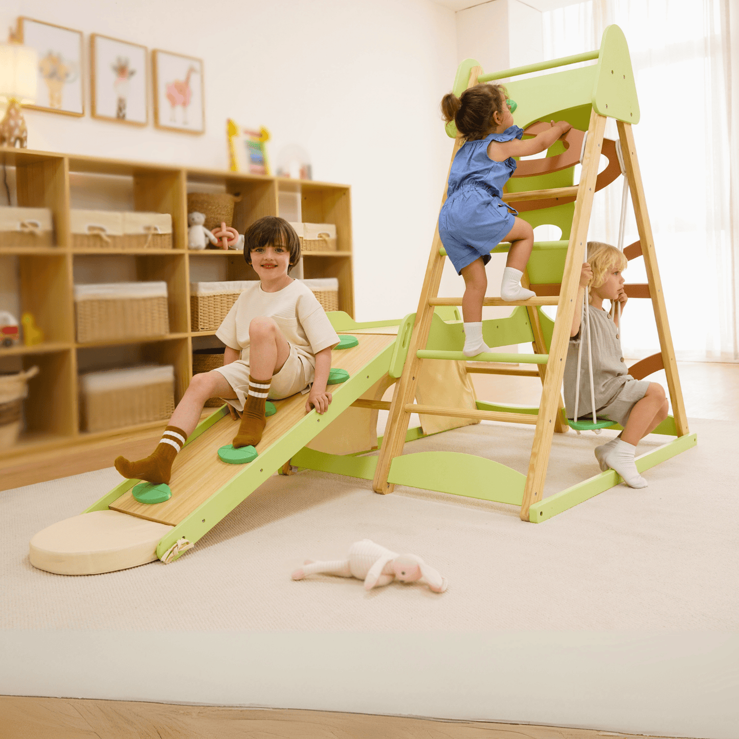Avenlur.com Indoor Avenlur Bush 6-in-1 Indoor Wooden Jungle Gym Climber – Montessori Toddler Playset with Slide, Rock Wall, Ladder & More