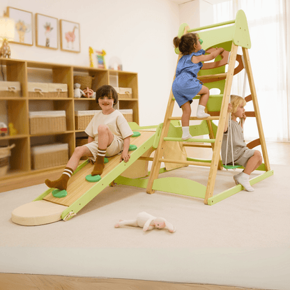 Avenlur.com Indoor Avenlur Bush 6-in-1 Indoor Wooden Jungle Gym Climber – Montessori Toddler Playset with Slide, Rock Wall, Ladder & More