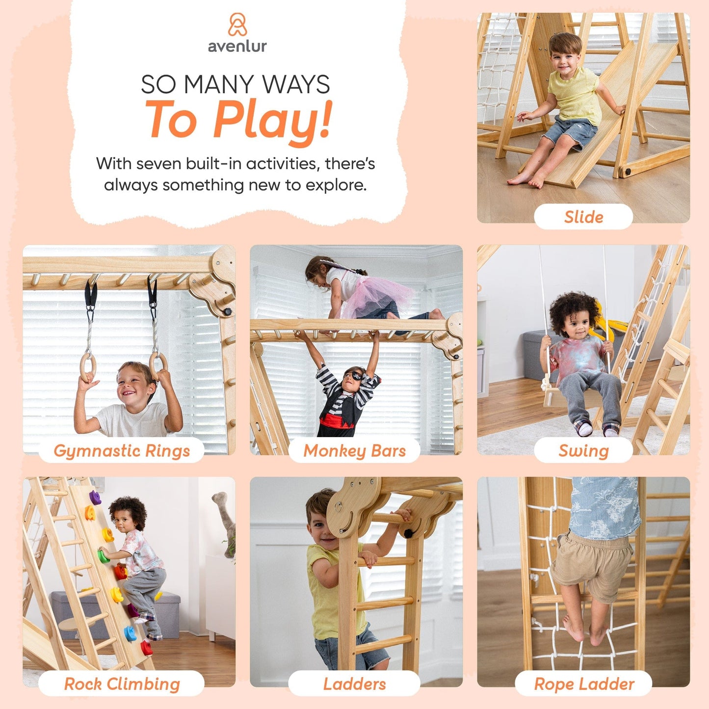 Avenlur.com Indoor Chestnut - 8-in-1 Jungle Gym for Toddlers