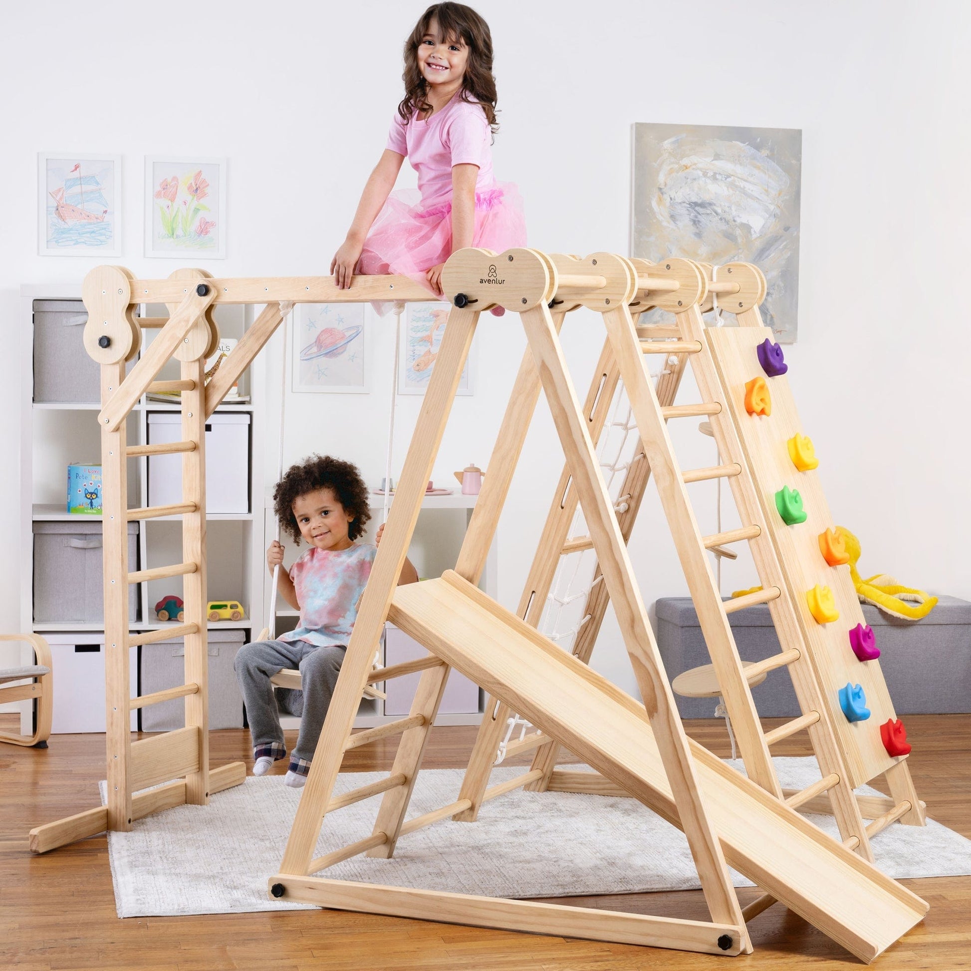 Avenlur.com Indoor Chestnut - 8-in-1 Jungle Gym for Toddlers