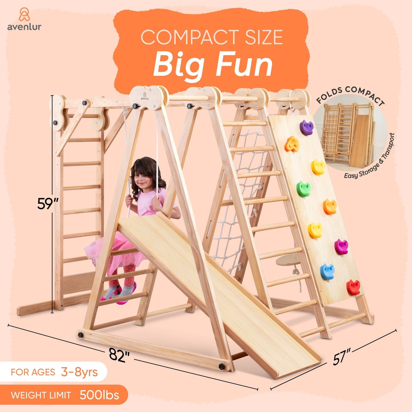 Avenlur.com Indoor Chestnut - 8-in-1 Jungle Gym for Toddlers
