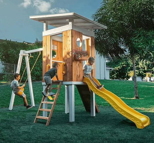 Avenlur.com Outdoor Forest - Modern Backyard Outdoor Swing Set 2 Swings And Trapeze Bar