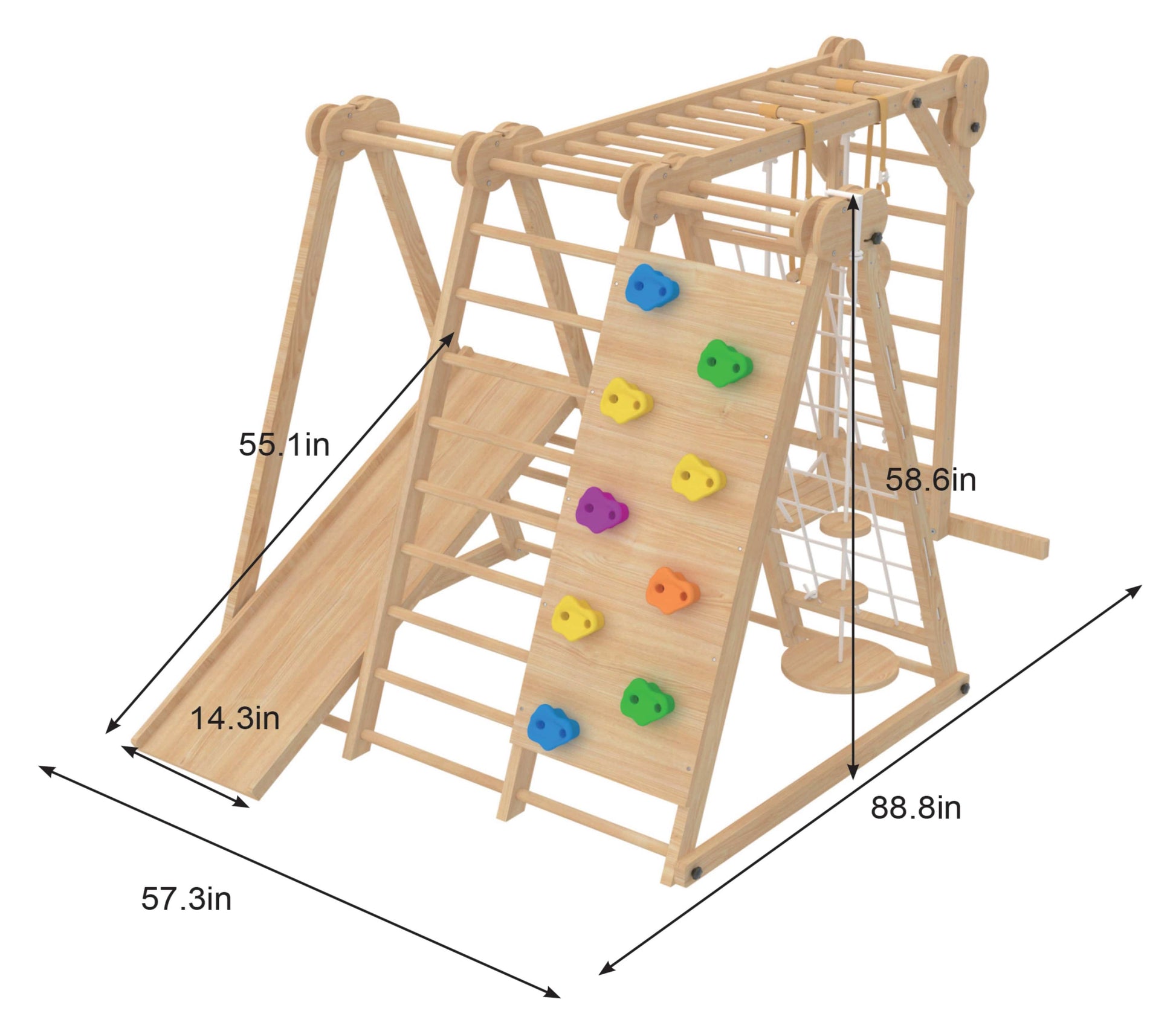Avenlur.com Outdoor Large Chestnut 8-in-1 Jungle Gym for Toddlers | Indoor & Outdoor Wooden Playset