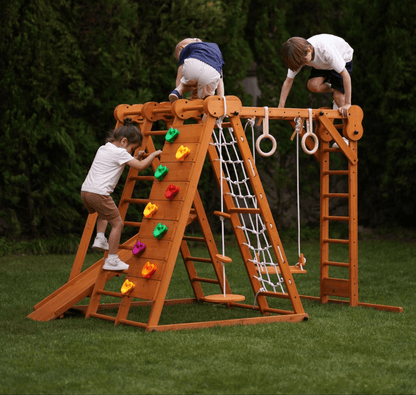 Avenlur.com Outdoor Large Chestnut 8-in-1 Jungle Gym for Toddlers | Indoor & Outdoor Wooden Playset