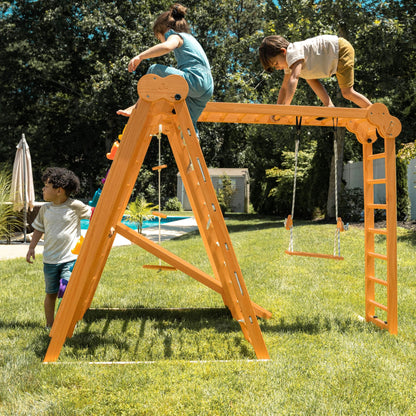 Avenlur.com Outdoor Large Chestnut 8-in-1 Jungle Gym for Toddlers | Indoor & Outdoor Wooden Playset