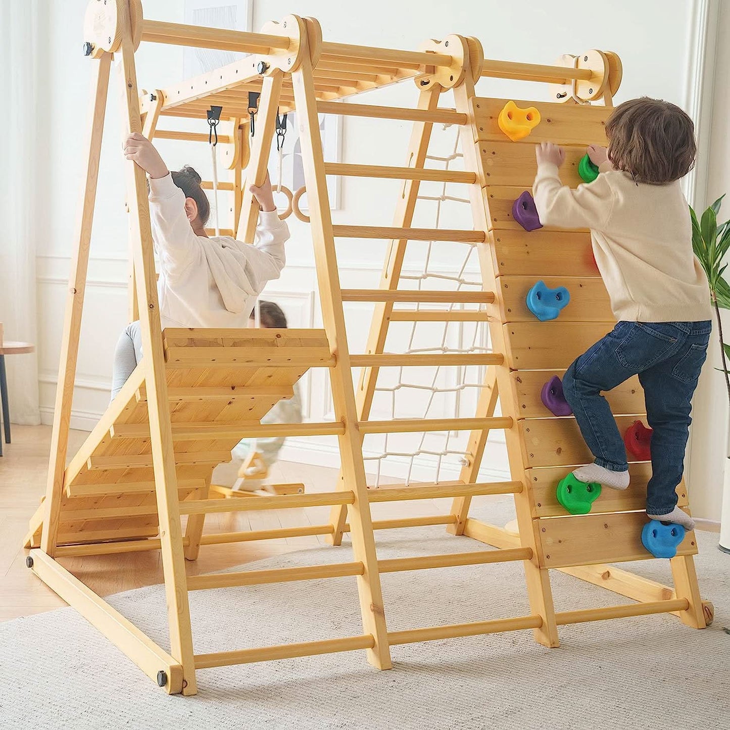 Avenlur.com Outdoor Large Chestnut 8-in-1 Jungle Gym for Toddlers | Indoor & Outdoor Wooden Playset