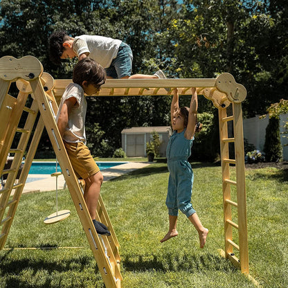Avenlur.com Outdoor Large Chestnut 8-in-1 Jungle Gym for Toddlers | Indoor & Outdoor Wooden Playset