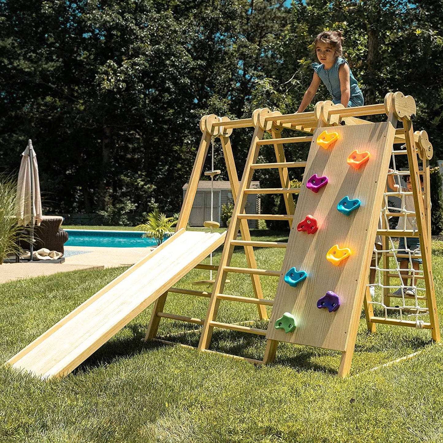 Avenlur.com Outdoor Large Chestnut 8-in-1 Jungle Gym for Toddlers | Indoor & Outdoor Wooden Playset