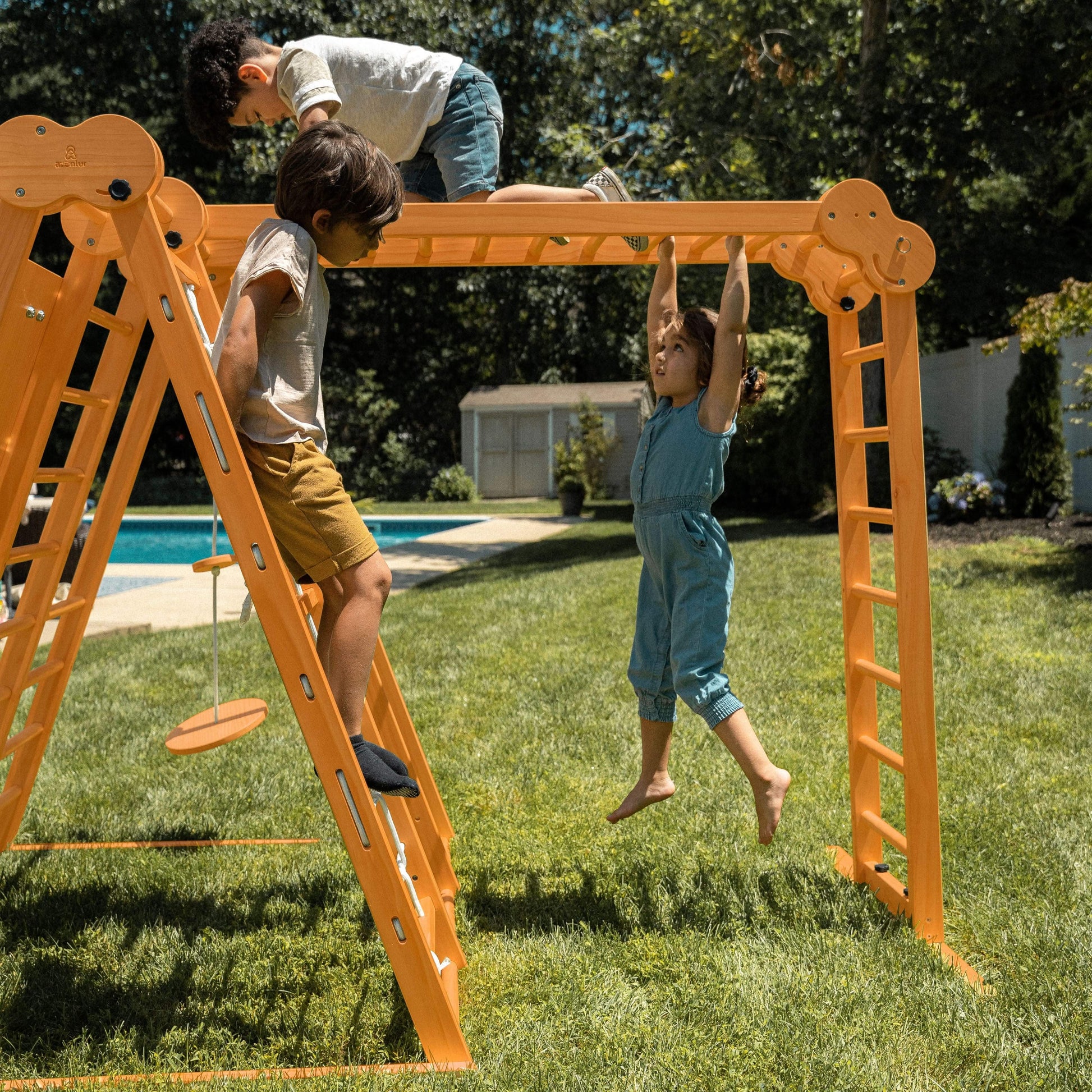 Avenlur.com Outdoor Large Chestnut 8-in-1 Jungle Gym for Toddlers | Indoor & Outdoor Wooden Playset