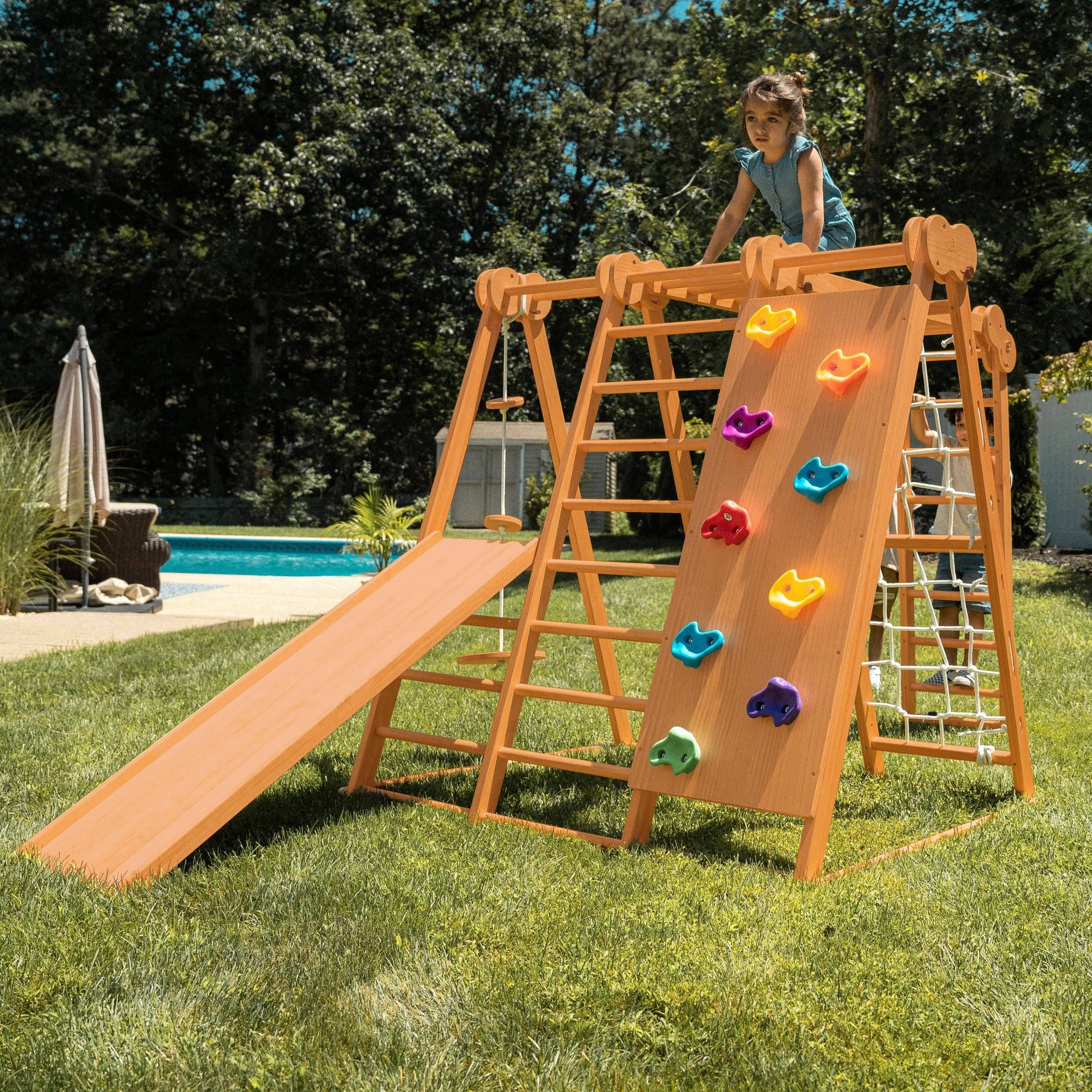 Avenlur.com Outdoor Large Chestnut 8-in-1 Jungle Gym for Toddlers | Indoor & Outdoor Wooden Playset