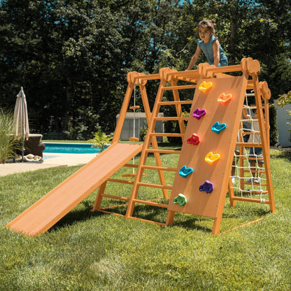 Avenlur.com Outdoor Large Chestnut 8-in-1 Jungle Gym for Toddlers | Indoor & Outdoor Wooden Playset