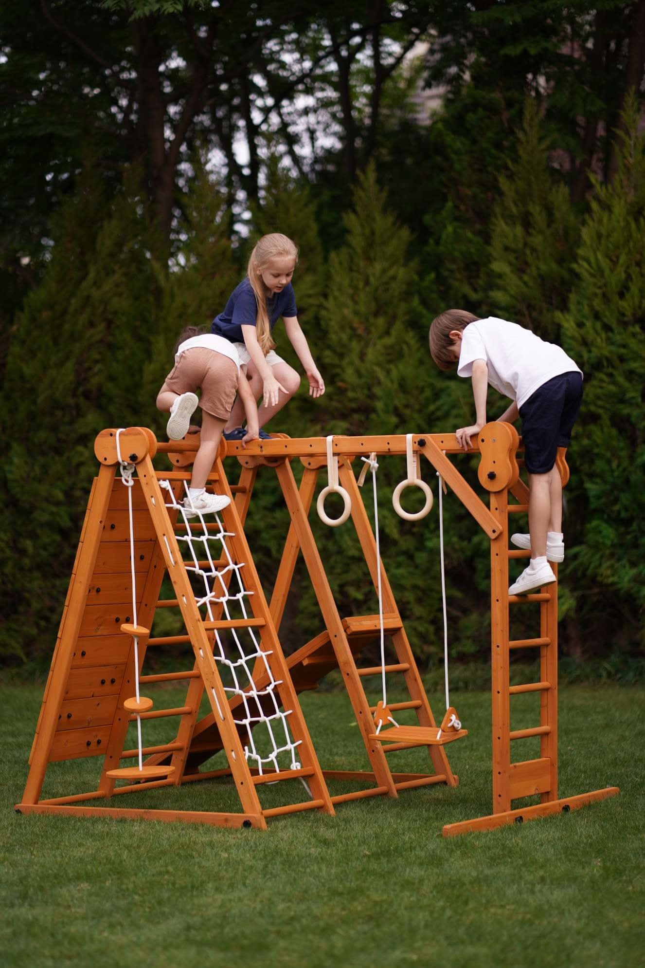 Avenlur.com Outdoor Large Chestnut 8-in-1 Jungle Gym for Toddlers | Indoor & Outdoor Wooden Playset