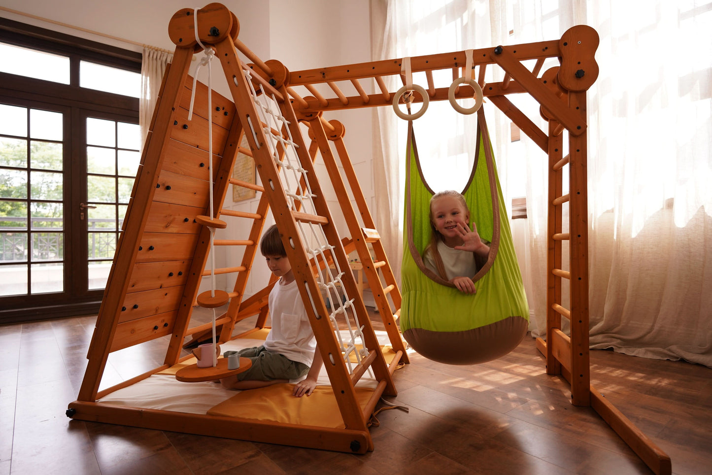 Avenlur.com Outdoor Large Chestnut 8-in-1 Jungle Gym for Toddlers | Indoor & Outdoor Wooden Playset