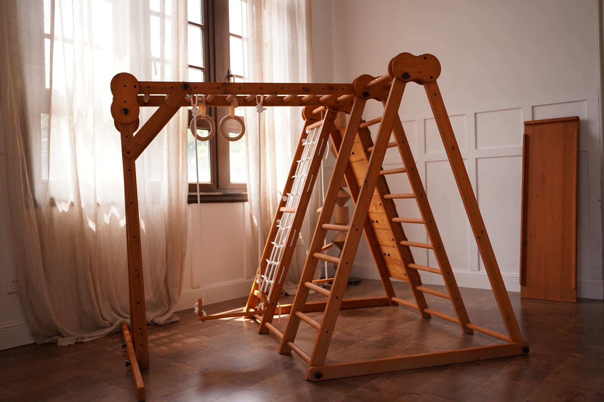 Avenlur.com Outdoor Large Chestnut 8-in-1 Jungle Gym for Toddlers | Indoor & Outdoor Wooden Playset