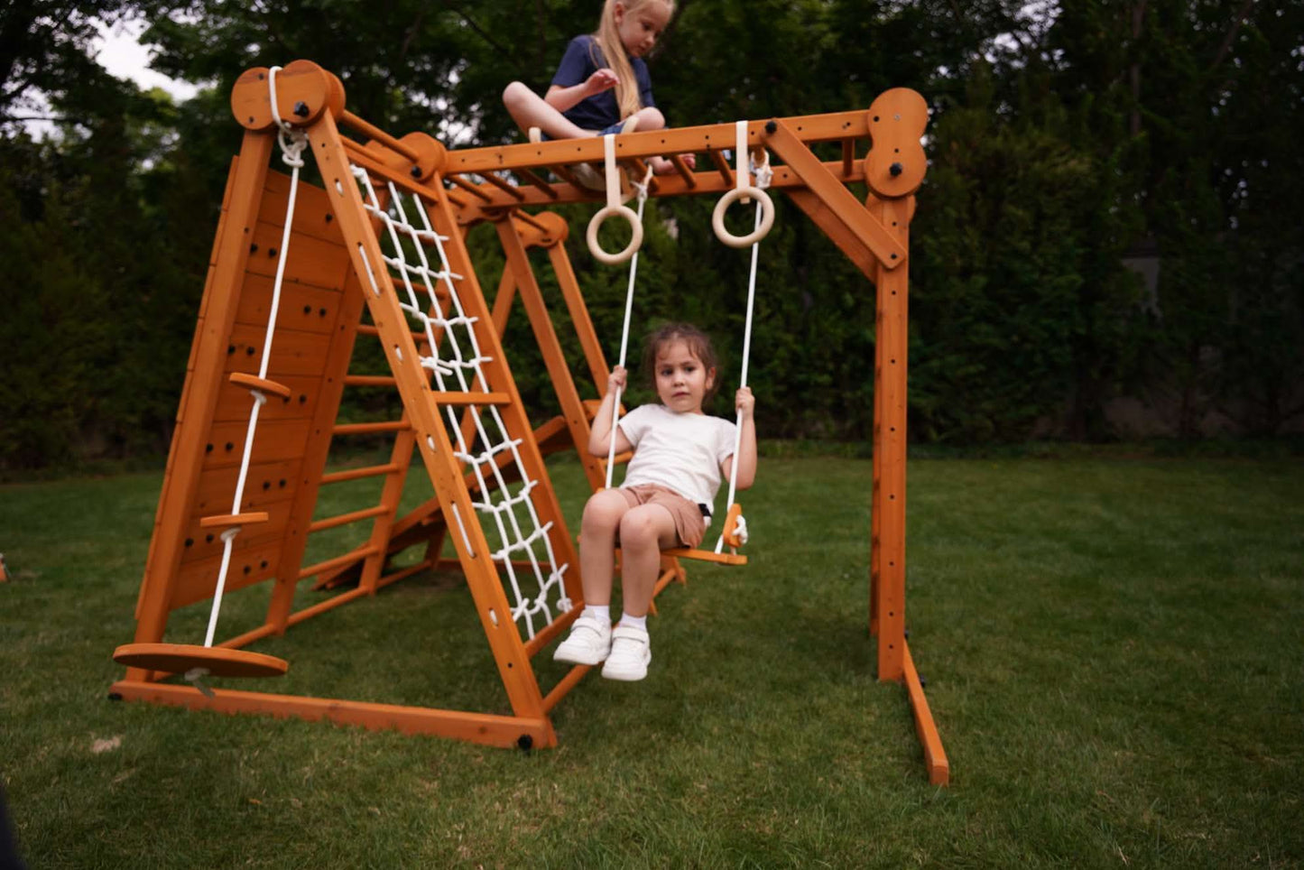 Avenlur.com Outdoor Large Chestnut 8-in-1 Jungle Gym for Toddlers | Indoor & Outdoor Wooden Playset