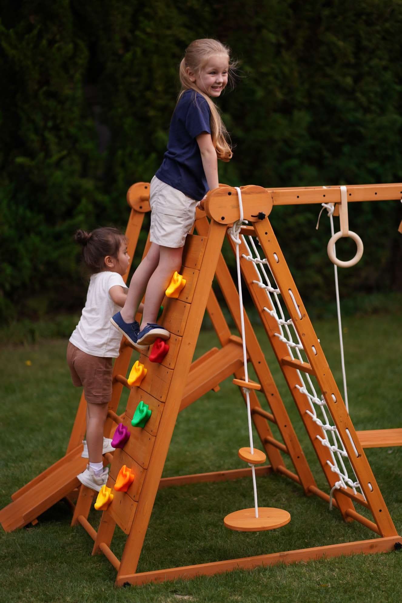 Avenlur.com Outdoor Large Chestnut 8-in-1 Jungle Gym for Toddlers | Indoor & Outdoor Wooden Playset