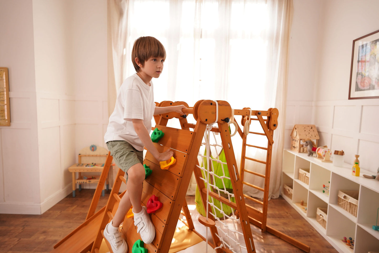 Avenlur.com Outdoor Large Chestnut 8-in-1 Jungle Gym for Toddlers | Indoor & Outdoor Wooden Playset
