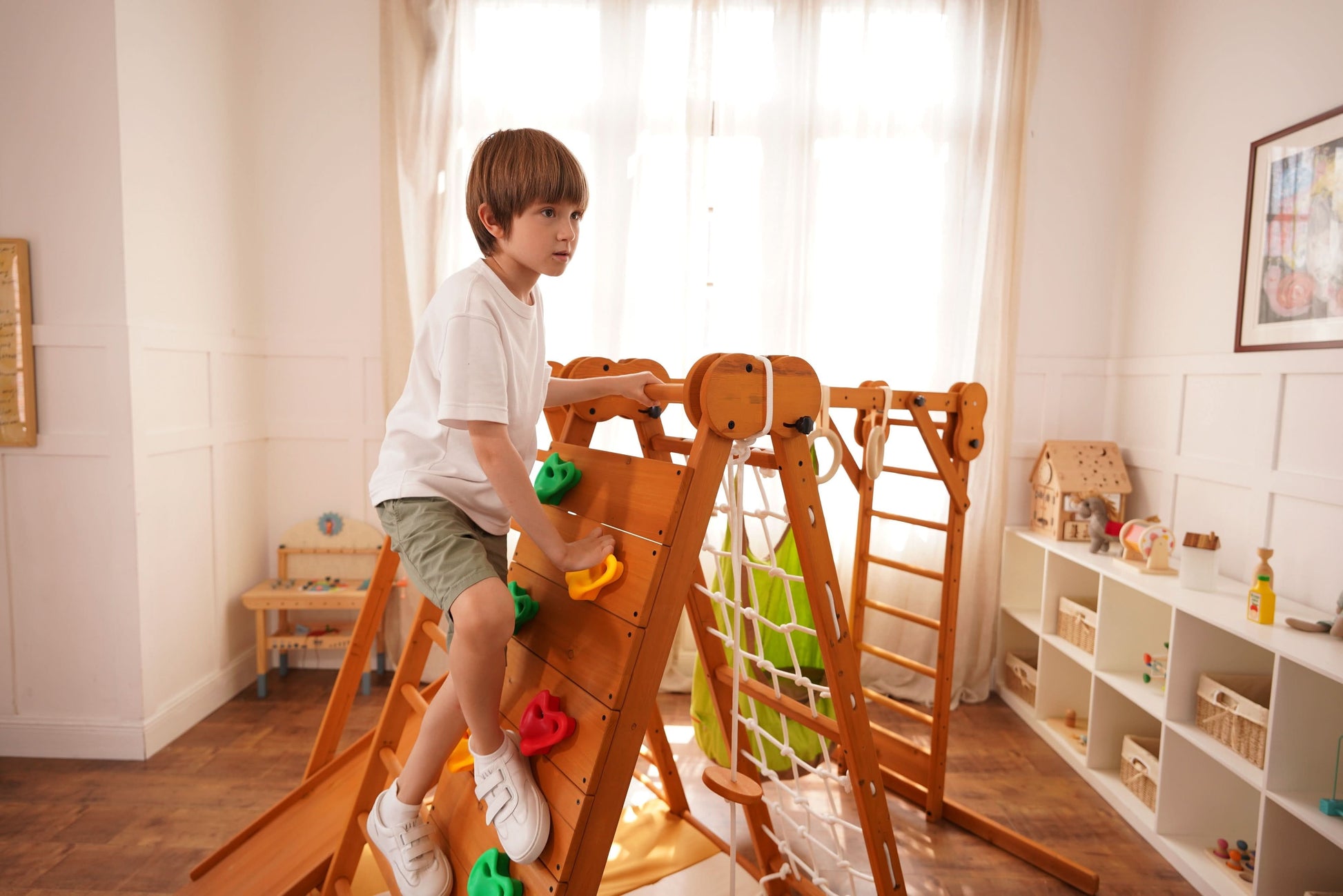 Avenlur.com Outdoor Large Chestnut 8-in-1 Jungle Gym for Toddlers | Indoor & Outdoor Wooden Playset