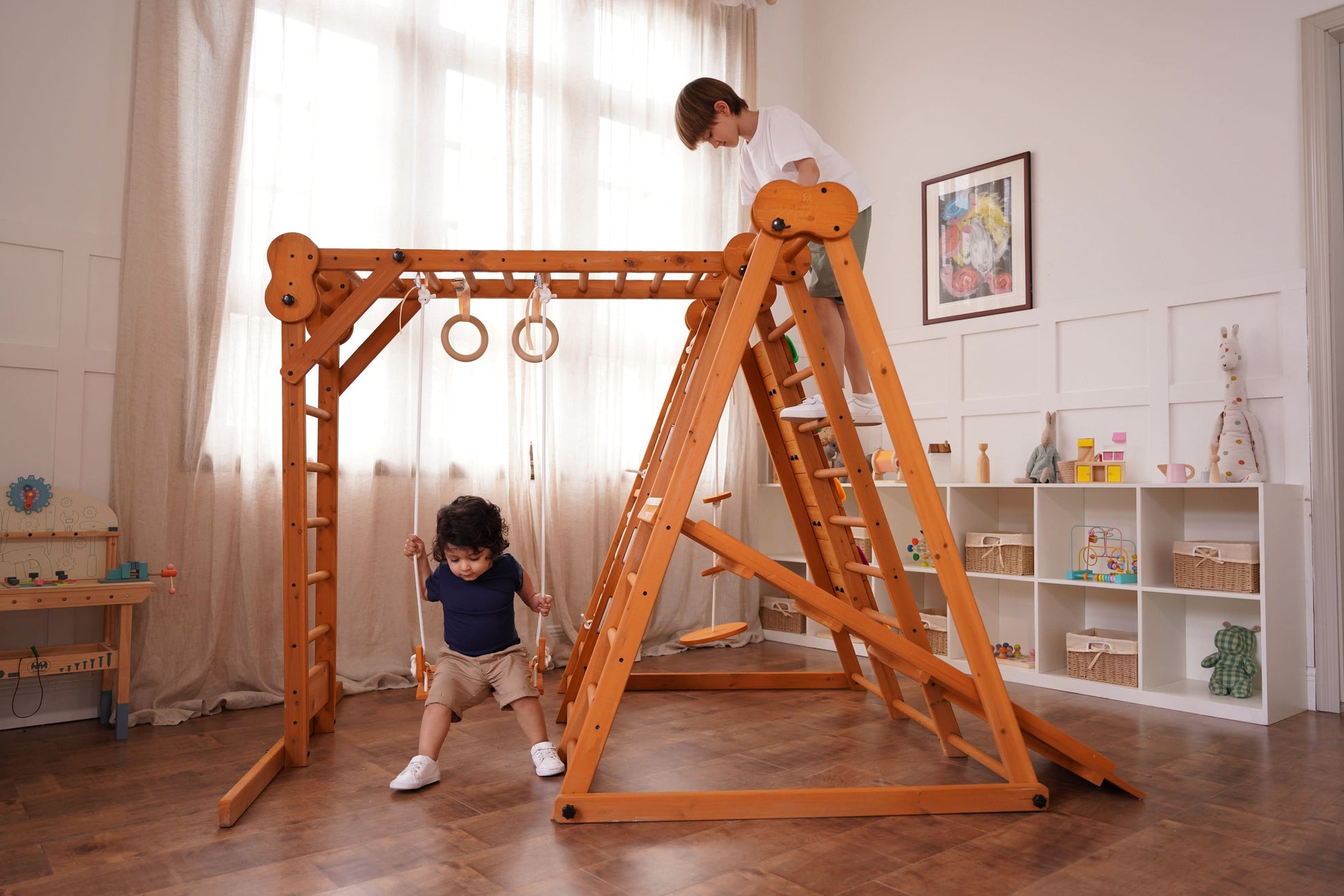 Avenlur.com Outdoor Large Chestnut 8-in-1 Jungle Gym for Toddlers | Indoor & Outdoor Wooden Playset