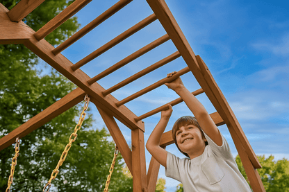Avenlur Hawthorn XL Wooden Outdoor Playset – Slide, Swing, Climbing Wall & Monkey Bars | Backyard Playground Set for Kids - Grit Grind Strength