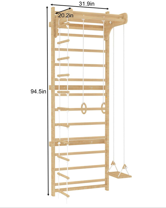 Avenlur Walnut Modular Add - On Ladder Wall Panel – Indoor Wooden Climbing Wall for Kids | Montessori - Compatible Expansion Panel - Grit Grind Strength