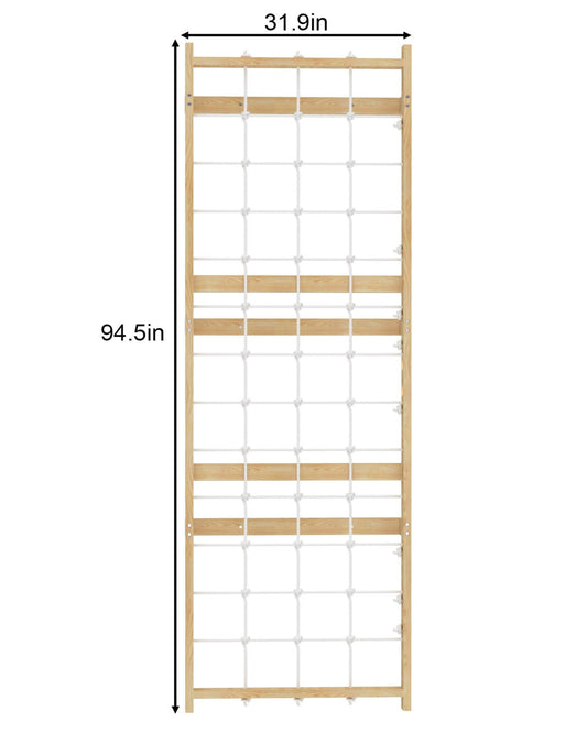 Avenlur Walnut Modular Add - On Rope Wall Panel – Indoor Wooden Climbing Net for Kids | Montessori Jungle Gym Expansion - Grit Grind Strength