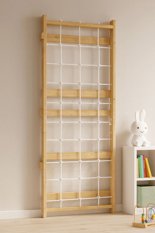 Avenlur Walnut Modular Add - On Rope Wall Panel – Indoor Wooden Climbing Net for Kids | Montessori Jungle Gym Expansion - Grit Grind Strength
