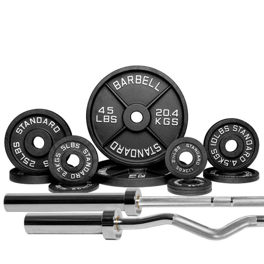 Barbell Standard Set Bar + 180lbs + Curl Bar Barbell 1000 Compact Barbell Weight Sets