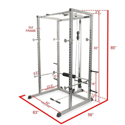 Compact 2x2 Power Rack w/ Lat Pull Station - Grit Grind Strength