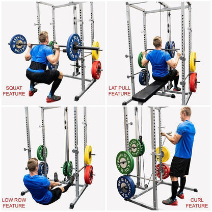 Compact 2x2 Power Rack w/ Lat Pull Station - Grit Grind Strength