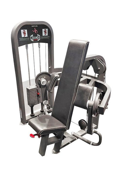 Classic Selectorized Biceps Curl by Muscle D Fitness - Adjustable Seat - Pin Selectorized Weight Stack - Grit Grind Strength