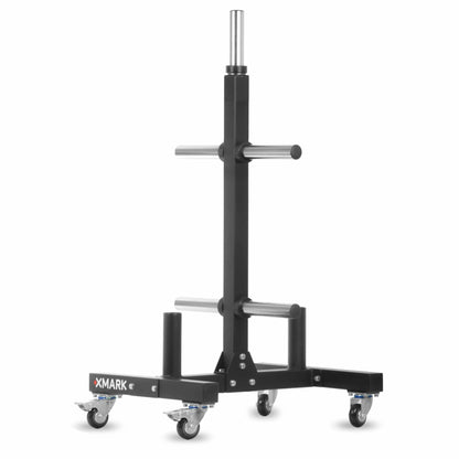 Commercial Bumper Plate Tree on Castors with Dual Bar Holders - Grit Grind Strength