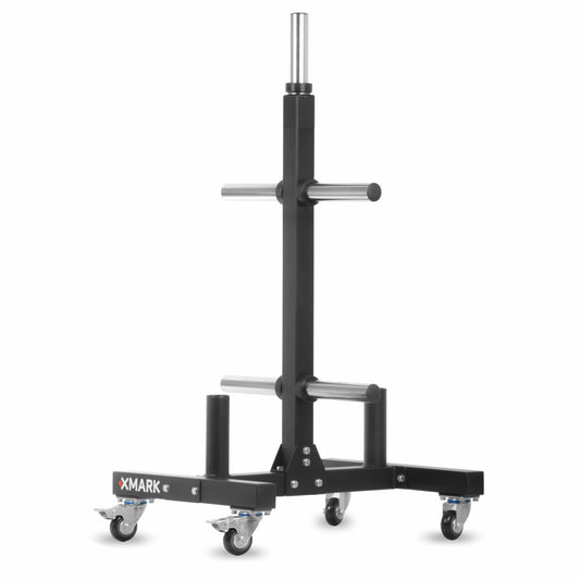 Commercial Bumper Plate Tree on Castors with Dual Bar Holders - Grit Grind Strength