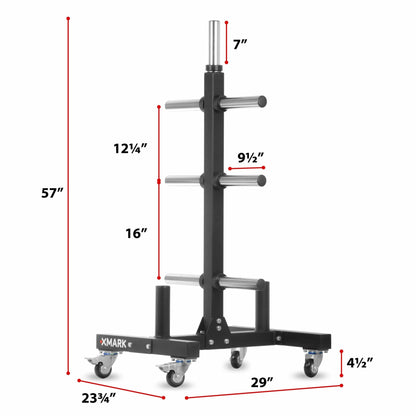 Commercial Olympic Weight Plate Tree on Castors with Dual Bar Holders - Grit Grind Strength